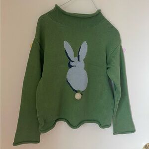 Classic Prep Fraser Roll Neck Bunny Instarsia Sweater, Meadow Green. Size 7